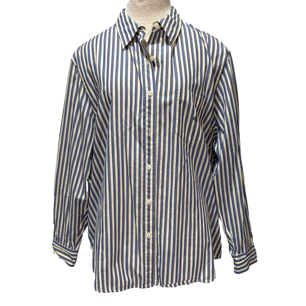 Lauren Ralph Lauren sz 2X  100% cotton long sleeve button down striped shirt